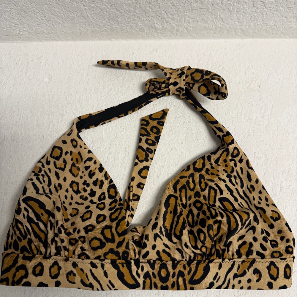 Victoria's Secret Black and Tan Animal Print Bikini Top L